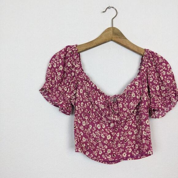 NWT Elodie Berry Comb Cropped Tie Front Blouse Size M - Picture 3 of 8